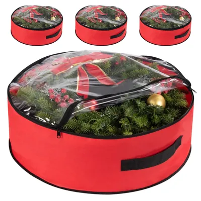 3er Set Aufbewahrungstaschen für Weihnachtskränze, wasserdicht, rot