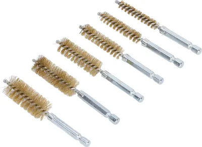 Obrázek produktu pro 6PCS Bore Brush 4in Rust Proof Twisted Wire Cleaning Brush with 1/4in Hex Shank for Electric Drill Impact Driver Yellow Copper (Kartáč na otvory 4in odolný proti rzi)