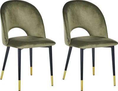 Produktbild von BELIANI Esszimmerstuhl 2er Set Olivgrün Samtstoff mit Schwarzen Metallbeinen Goldene Akzente Retro Wohnzimmer Esszimmer Ausstattung Möbel Sitzmöbel
