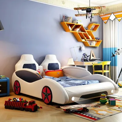 Image de Lit pour enfants garçons LED voiture rapide Cool Confortable blanc 1200*1900 mm 【W979B 1,2*1,9】