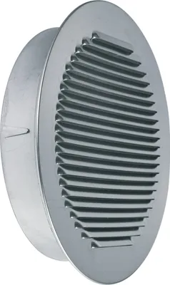 A silver-colored ventilation grille with louvers and an insect screen.