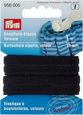 Obrázok produktu pre Guma s dierkami na gombíky, velúrová, 15 mm, čierna, 1 m