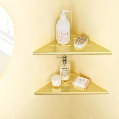 Image de Étagère d'angle pour douche, en acier inoxydable brossé doré, lot de 2, 25,4 cm