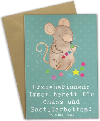 Produktbild von Mr. & Mrs. Panda jubiläumskarte Erzieherin Chaos - Meeresbrise - Geschenk, einladungskarten, hochzeitskarten, kreative Geschenke, dankeskarten, für Berufstätige, Beruf