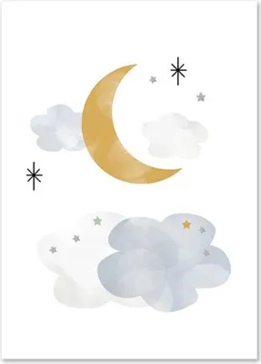 Produktbild von TPFLiving Kunstdruck LW-1063 (OHNE RAHMEN) Poster - Leinwand - Wandbild - Hochauflösender Giclée-Druck, langlebig und hochwertig - Stern, Sonne, Regenbogen, Mond, Rakete, Weltall - Für Kinderzimmer -  - Größe: 50x70cm