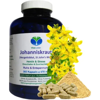 Produktbild von Johanniskraut mit natürlichem Hypericin 360 Pulver Kapseln Ruhe & Entspannung Natur Pur ohne Zusatzstoffe Kein Extrakt