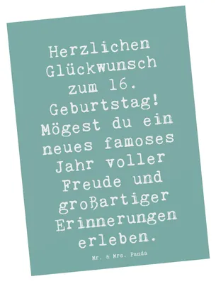 Produktbild von Mr. & Mrs. Panda Ansichtskarte Spruch 16. Geburtstag - Meeresbrise - Geschenk, Grußkarte, besondere Tag, Ansichtskarten, Postkarten, Herzlichen Glückwunsch, Postkarte