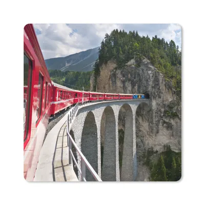 Produktbild von MuchoWow® Mauspad Mousepad Ein rot gefärbter Zug in den Bergen 20x20 cm - Mousepads - Maus Mat - Pad - Mausunterlage - Desk Mat - Bureauartikeln