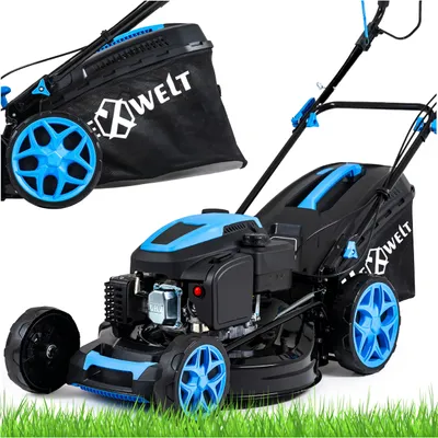 Obrázek produktu pro Benzínová sekačka Hexwelt s pohonem | záběr sečení 51 cm | funkce mulčování | 60 l | 3,8 kW benzínová sekačka | 8 kroků (25-75 mm) | ultralehká, kompaktní |
