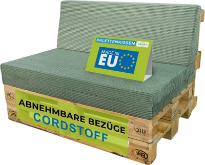 Produktbild von Pillows24 - Palettenkissen 2-teiliges Set aus Cordstoff | Sitzkissen & Rückenkissen für Europaletten 120x80 | für Wohnzimmer, Garten | Grün