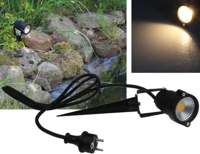 Obrázek produktu pro Zahradní světlo LED CT-GS5 COB teplá bílá 5W, 230V, 1,5m kabel + zemnící trn, černá barva