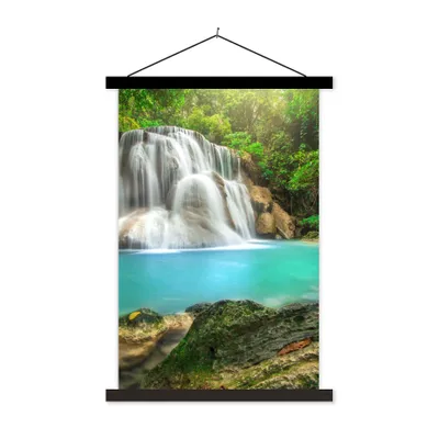 Produktbild von MuchoWow® Textilposter Wald - Wasserfall - Natur 40x60 cm mit schwarzem Rahmen - Wanddekorationen