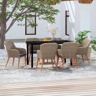 Imagen del producto de Conjunto de jardín de 7 piezas "The Living Store" con cojines, color marrón