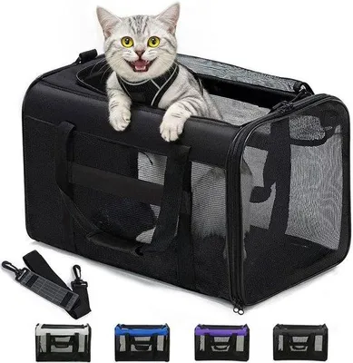 Productafbeelding van Kattentransportbox Zacht - Reismand Huisdier - Veilig Reizen - Vliegtuig Goedgekeurd - 43x28x28 cm - Zwart