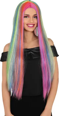 Produktbild von Clown Fasching Lange Bunte Perücke Karneval Party Kostüm Haar Kunstvoll Fröhlich Spaß Verkleidung Bunt Farbenspiel Feiern Karneval Event Frisur Highlight Spaßmacher, Farbe: Mehrfarbig