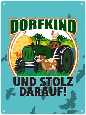 Produktbild von Dorf Metallschild XXL in 28x38 cm mit Spruch Dorfkind und stolz darauf