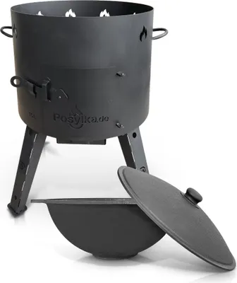 Produktbild von Set - Feuerofen - KazanoFF, für usbekischen Kasan 16 Liter, Ø 44 cm + Gusseisenkasan, Aluminiumdeckel, flacher Boden, Ø 46,5 cm, 16 l