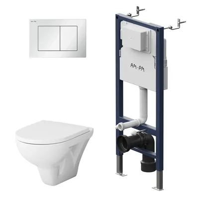Produktbild von AM.PM Wand WC spülrandlos Set mit Vorwandelement Komplettset Unterputz Spülkasten Vorwandspülkasten Keramik Unterputzspülkasten Schüssel Drücke
