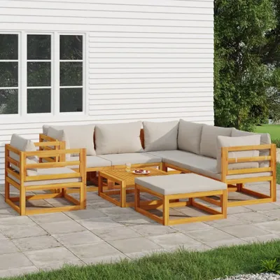 Produktbild von 8-tlg. Garten-Lounge-Set mit Hellgrauen Kissen Massivholz , Gartenmöbel-Sets Design 2024