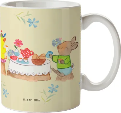 Produktbild von Mr. & Mrs. Panda Kaffeetasse Ostern Frühstück - Blumig - Geschenk, Pott, Kaffeebecher, Frühling, Ostergeschenke, Hase, keramik, Becher, Ostereier, Trinkbecher