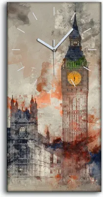 Produktbild von Wandbild Leinwand Bilder mit Uhr 30x60 Big Ben London Gebäude Aquarell brücke - weiße Hände