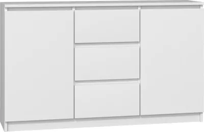 Produktbild von Kommode, Schlafzimmer Flur, Schrank, Sideboard, Highboard mit 3 Schubladen und 2 Türen, Breite 120 cm Höhe 75 | Weiß