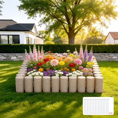 Image de Bordure de parterre VEVOR aspect bois, lot de 418 cm, bordure sans tranchée, bordure pour pelouse, parterres de fleurs et jardins, lot de 4 (10 éléments de 1045 x 190 x 95 mm chacun), 32 piquets, beige