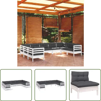 Produktbild von The Living Store 9-tlg. Garten-Lounge-Set mit Kissen Weiß Kiefernholz