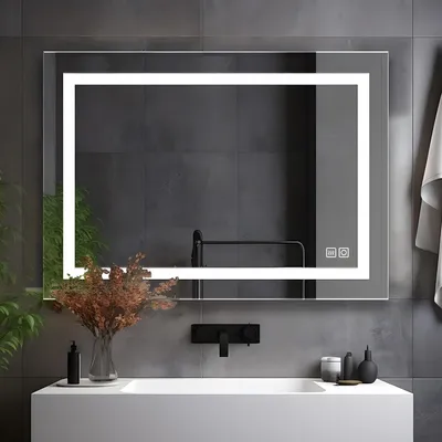 Produktbild von LISA LED Badspiegel mit Beleuchtung 70x50 cm, Bad Spiegel Groß badezimmerspiegel mit Touch Dimmbar Warmweiß/Kaltweiß Licht Antibeschlag Wandspiegel