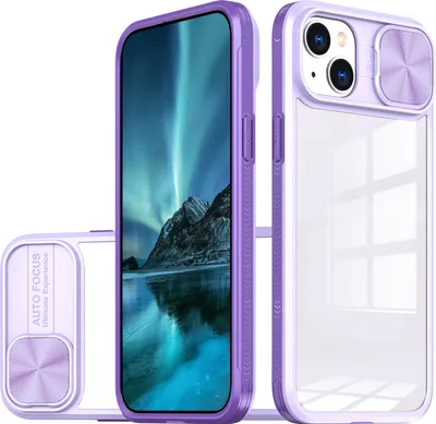 Produktbild von Hülle für iPhone 15 Plus Transparent TPU Bumper Schutzhülle mit Schiebe Kamera Schutz Lila