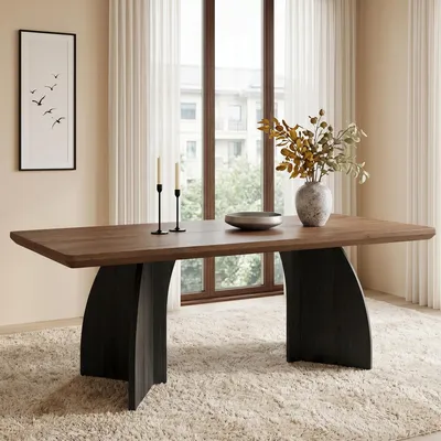Immagine prodotto di Tavolo MODFU, dimensioni 160x80 cm, tavolo da cucina con piano generoso, adatto per 4-6 persone, ideale per sala da pranzo e soggiorno, finitura noce e nero