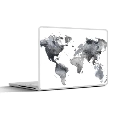 Produktbild von MuchoWow® Laptop Aufkleber Sticker Cover Weltkarte - Abstrakt - Grau - Aquarell 32.5x23.5 cm - Sticker für Laptop - Selbstklebend