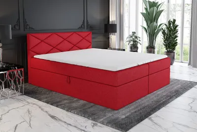 Produktbild von Boxspringbett XAVI 120 x 200 mit 2 Bettkästen, Bonell-Matratze und Topper. Farbe: Rot