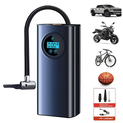 Produktbild von Kabelloser Elektrische Luftpumpe,3600-mAh-Akku,Kompressor-Reifenfüller mit LCD-Display,Kompressor,mit 3 Düsenadaptern für Auto,Motorräder,Basketball