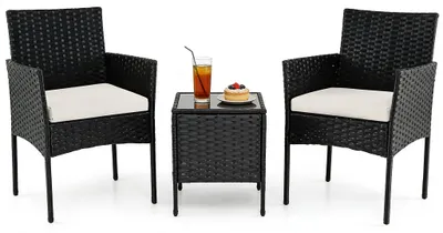 Produktbild von KOMFOTTEU Gartenmöbel Set, Balkonmöbel Set Rattan mit abnehmbaren Kissen, Lounge Set mit 2 Sesseln & Tisch, Sitzgruppe für Garten, Terrasse, Balkon, Hof (Beige)
