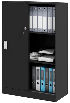 Produktbild von Bš¹roschrank mit 3 Ablagen, 2 Sicherheitsschlš¹sseln und Schiebetš¹ren, 80 x 40 x 120 cm, Schwarz
