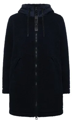 Produktbild von CECIL GmbH – Damen – Kurzmantel Strukturmix Teddy-Mantel mit Kapuze dark navy blue – Art. B101452