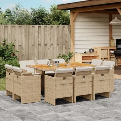 Immagine prodotto di Maison Exclusive - Set da Pranzo da Giardino 11 pz con Cuscini Beige in Polyrattan