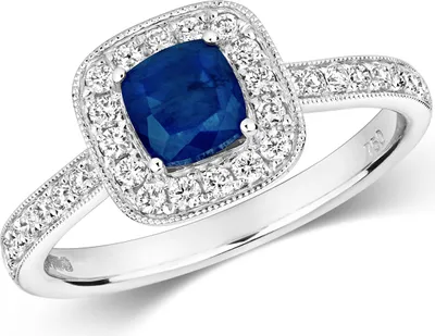 Produktbild von Raffinierter 18 Karat (750) Weißgold Cluster Damen - Diamant Ring 0.32 Karat mit Saphir, 53 (16.9); TRS2362RSM