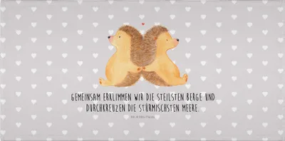 Produktbild von Mr. & Mrs. Panda Handtuch Igel händchenhaltend - Grau Pastell - Geschenk, Frotteehandtuch, Händehandtuch, Freundin, Flauschtuch, Verknallt, Lieblingsmensch, Love, 50x100