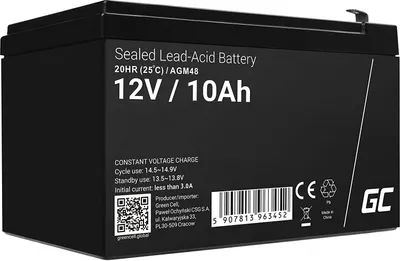 Produktbild von Green Cell, Bleibatterie, zyklenfest, AGM VRLA, 10Ah, 12V, für USV/Notstrom, Schwarz, auslaufsicher, lageunabhängig, hoher Temperaturbereich, hohe Leistung