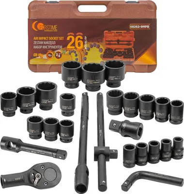 Image de Jeu de douilles pour clé à chocs, 3/4", à 12 pans, de 17 à 65 mm, coffret de 26 pièces