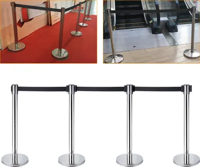 Obrázek produktu pro 4x sada bariérových stojanů Chrome Personal Guidance System Belt Barrier s těžkou základnou 2m délka pásu