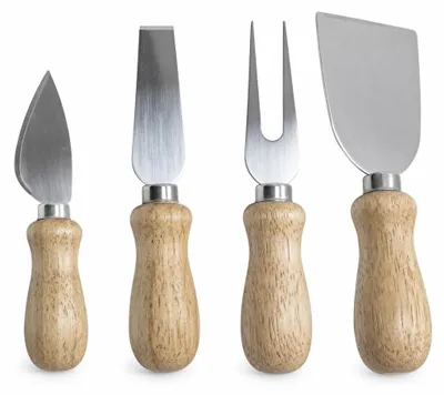 Käsebesteck-Set, 4-teilig, Holzgriff, 13,5 cm, Edelstahl