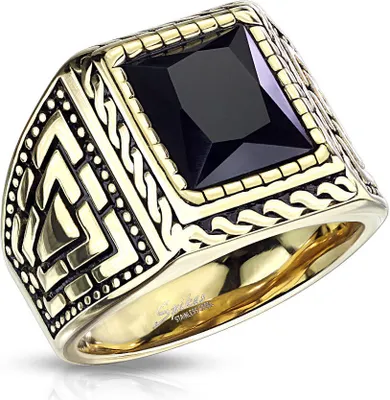 Produktbild von Ring Stein Herren: Edelstahl gold mit schwarzem Onyx 64 (20.3 mm Ø)