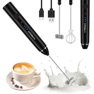 Milchaufschäumer, Doppelbesen, 3 Geschwindigkeiten, USB-Aufladbar, Edelstahl