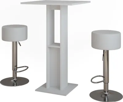 Zdjęcie produktu dla Zestaw stołu barowego Vicco Repose Biały 65 x 65 cm z 2 stołkami barowymi, Model 55731