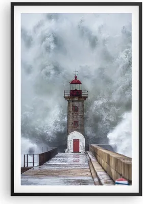 Produktbild von Gerahmtes Poster - Schwarzer Rahmen - Laterne Meer Sturm - 61x91,5 cm - Wand Bild - Wanddeko - Wandbilder - Kunstposter - Wandposter - Bilderrahmen - Bilder - Kunstdruck - P2BPA61x91-5003