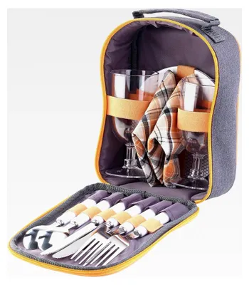 Produktbild von Picknickgeschirr: Set für 2 Personen mit Gläsern, Servietten, Tellern und Besteck
