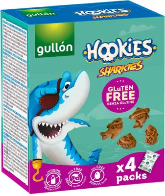 Produktbild von Gullón Hookies Sharkies Cookies Minis 4x40g
